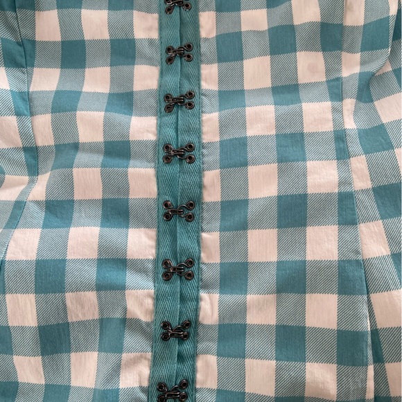 Torrid Women’s Teal and White Plaid Gingham Smocked Crop Top Tank peplum, Sz 2X - Picture 6 of 9